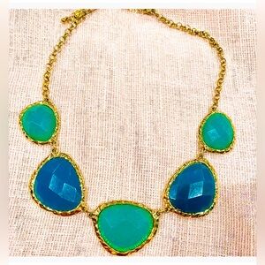 Vintage Gold-Laden Turquoise Blues & Green Gem-cut Pendant Necklace